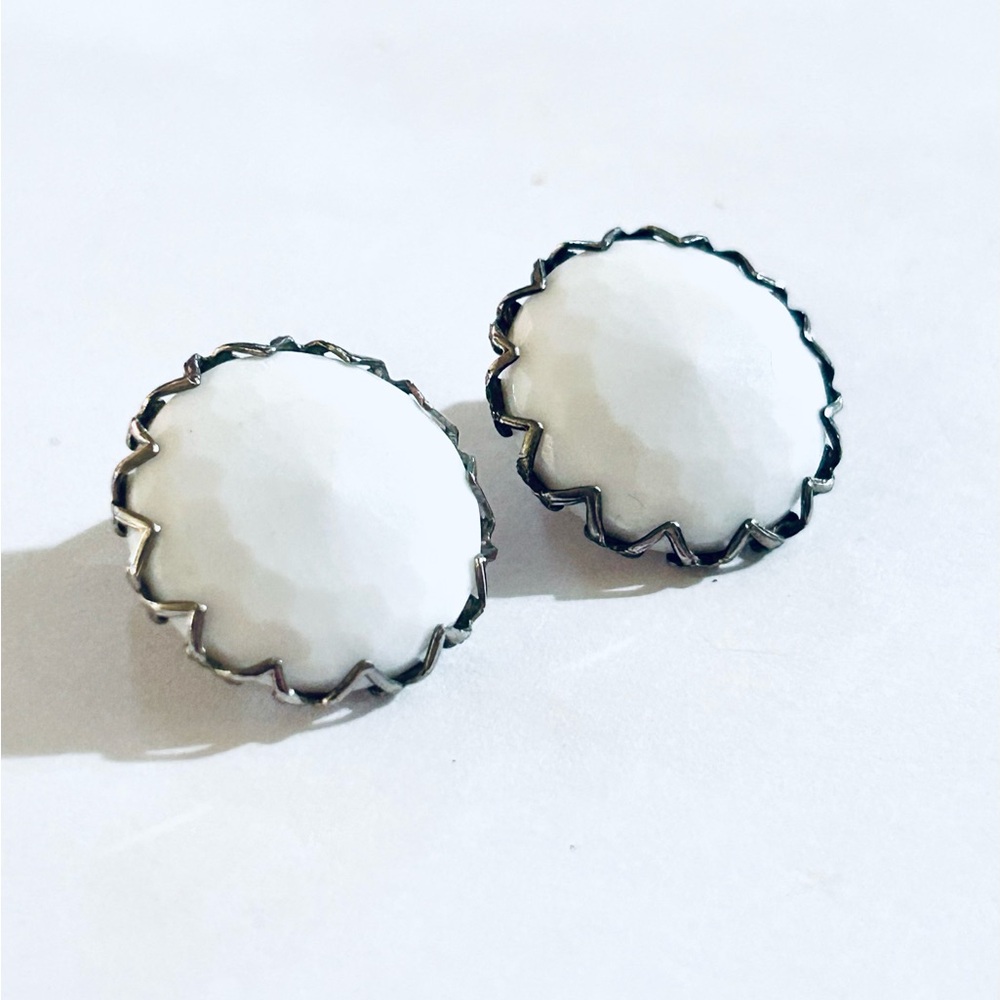 Classic White Button Clip Earrings - Women Jewelry
